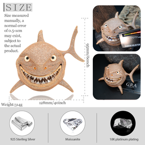 Colgante <span class=keywords><strong>de</strong></span> tiburón personalizado con moissanita VVS, diamante cultivado en <span class=keywords><strong>laboratorio</strong></span> <span class=keywords><strong>de</strong></span> corte brillante redondo, plata S925, cadena cubana para hombre, colgantes <span class=keywords><strong>de</strong></span> hip hop. - Product Image 3