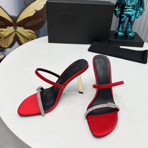 Sandales à talons hauts en soie haut de gamme pour femmes, semelle en cuir véritable, cuir d'agneau doux, chaussures de soirée et de mariage tendance - Product Image 6