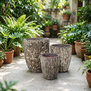 Vintage Rustic Ceramic Glazed Flower <b>Pots</b> Outdoor Garden Planters Set Irregular Texture Design <b>for</b> Green Plants - Product Image 2