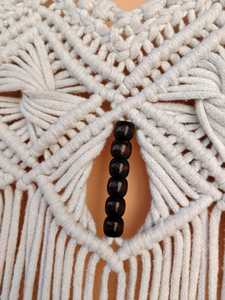 <b>White</b> Macrame Wall <b>Hanging</b> Beaded Fringe Decorative Curtain Panel Boho Home Decor - Product Image 4