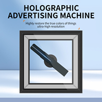 Ventilateur holographique 3D de bureau 15 cm avec boîtier carré en bois, contrôle par application mobile pour la promotion sur comptoir de vente au détail et la présentation de produits