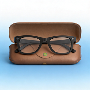 Lunettes intelligentes, monture en plastique noir et titane, étui à lunettes marron, étanches IP65, équipées d'une caméra 800+ - Product Image 5