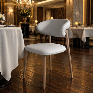 Chaise de Salle à Manger Moderne Nordique Design en Bois Massif avec Dossier Luxe en Similicuir Style Bûche Simple pour Café Maison Restaurant Appartement - Product Image 1