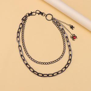Yueli Double Layer <b>Black</b> Zinc Alloy Waist <b>Chain</b> with Spider Pendant for Unisex Street Style Hip Hop Daily Wear Fashion Accessory - Product Image 3