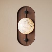 Lampe murale LED moderne en marbre pour chambre à coucher, avec télécommande, applique murale longue et circulaire, lampe murale minimaliste en albâtre