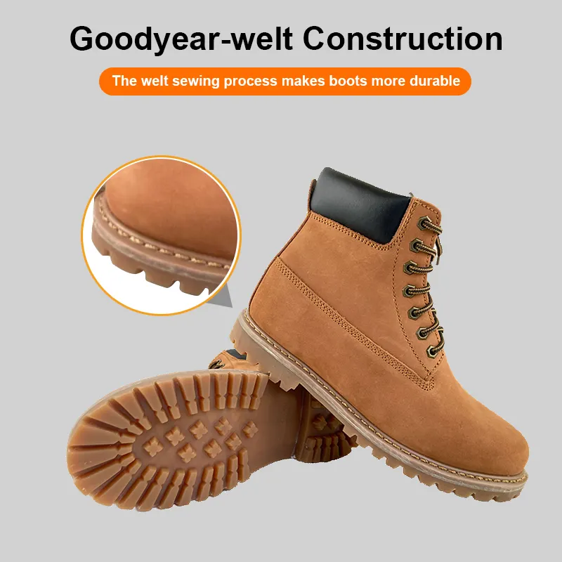 2024 baru modis nyaman sepatu bot koboi industri kimia Nubuck kulit sapi Goodyear sepatu kuning