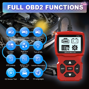 Nuovo OBD II RED V750 12V Scanner per auto e sistema di controllo del veicolo lettore di codici diagnostici per strumenti di diagnostica - Product Image 2