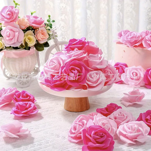 Roses artificielles en plastique PE réalistes et douces, faites à la main, 6,5 cm, petites fleurs artificielles pour Thanksgiving et remise de diplômes, couronnes de desserts DIY - Product Image 3