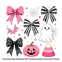 Transfert DTF Halloween Motif Nœud Fantôme Mignon Prêt à Presser, Transfert Numérique Thermocollant à Froid pour T-shirts, Sweats à Capuche et Sacs