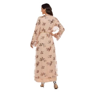 European and American New High-Density Bead Embroidery <b>Long</b> <b>Skirt</b> Elegant Flared Sleeve Dress - Product Image 6