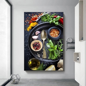 Tableau <span class=keywords><strong>sur</strong></span> <span class=keywords><strong>toile</strong></span> et affiche d'art mural moderne <span class=keywords><strong>sur</strong></span> le thème de la cuisine, des épices, des céréales, avec cuillères, pour la décoration intérieure - Product Image 1