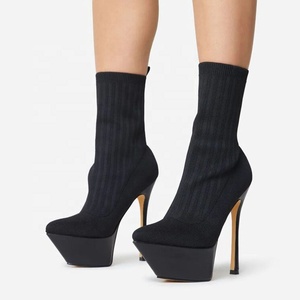 Sexy Women's Knitted Ankle <b>Boots</b> Thin High Heel Pointed Toe Platform Shoes Elastic Short Booties Stretch Upper on - Product Image 4