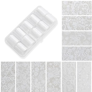 10 Rouleaux de Films de Transfert pour Ongles en Dentelle Noire et Blanche, Motifs Floraux Vintage, Autocollants de Transfert pour Nail Art, Films de Transfert DIY en Dentelle Creuse pour Ongles - Product Image 6