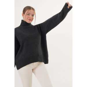 ชุดเสื้อสเวตเตอร์ถักคอเต่าครึ่งตัวสีแอนทราไซต์สำหรับผู้หญิง เนื้อหนาและอบอุ่น - Product Image 4