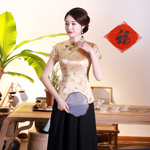 Kemeja Satin wanita, blus gaya Tiongkok, baju Satin, atasan kancing bawah, pakaian pernikahan wanita Qipao - Product Image 6