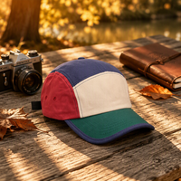 Casquette de camping 5 panneaux à blocs de couleur personnalisés, casquette de camionneur en coton multi-écussons, casquette de campinguriste à visière incurvée, réglable, pour activités de plein air, course et camping