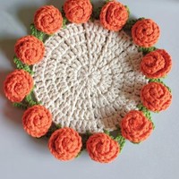 Kit de tricot DIY personnalisable en usine pour dessous de verre bouquet de roses, fleur au crochet en pelote de fil muguet et set de table