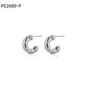 Amy Amy C Shape Huggie Earrings 925 <b>Silver</b> Crystal Rhinestone <b>Studs</b> For Women Everyday Wear Trendy Jewelry PE2680 - Product Image 1