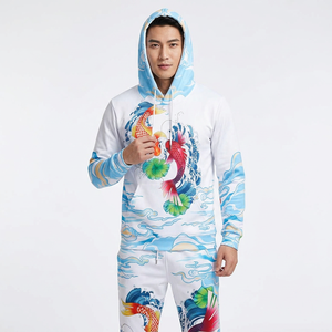 Chándal de Sublimación para Hombre, con Capucha, Estampado Informal, Transpirable, de Poliéster, para Primavera, Color Blanco con Diseño de Peces Koi - Product Image 2