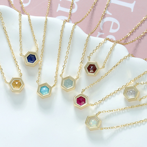 Collar de Plata 925 con Piedra de Nacimiento de Marzo, Geométrico, Hexagonal, Aguamarina, para Regalo de Amigo - Product Image 4