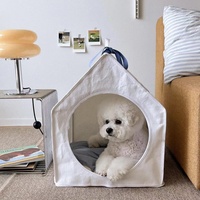 Koreanisches Einfarbiges Universelles Stoff-Haustierbett für Alle Jahreszeiten, Schlafzelt für Katzen & Hunde, Abnehmbar, Waschbar, Halb-Geschlossen