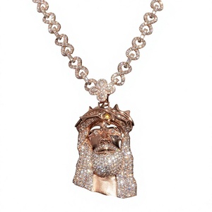 Pendentif unisexe de luxe avec motif visage de Jésus, en argent et moissanite, avec breloque et saphir - Product Image 1