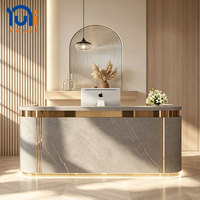 Comptoir de réception moderne crème, best-seller, personnalisé, pour salon de beauté, petite table de réception, comptoir de réception circulaire pour salon de manucure