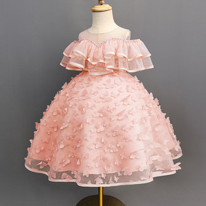 Robe de princesse pour enfants, robe de demoiselle d'honneur pour fête d'anniversaire, robe en tulle bouffante avec applique papillon 3D - Product Image 3