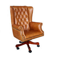 Chaise de salle à manger exécutive pivotante réglable en cuir de luxe, dossier haut, marron vintage, capitonnée, avec base en bois, pour la maison, l'atelier, l'hôtel