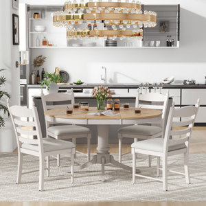 5-Piece Modern Extendable <b>Dining</b> <b>Table</b> Set 4 Comfortable Upholstered Chairs Solid Wood <b>Dining</b> Room Furniture for Hotel Apartment - Product Image 1