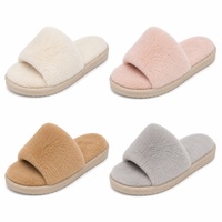 Chaussons en fausse fourrure pour femmes, doux et moelleux, à bout ouvert, pour l'intérieur et l'extérieur