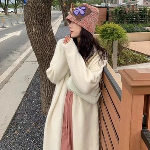 [Brand] Knitted Cardigan Mid Length Gray Simple Elegant Autumn Coat Women's Sweater Loose Fit Warm Solid Color - Product Image 3