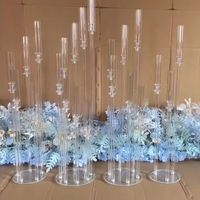 Tempat lilin kristal bening akrilik tempat lilin pernikahan Candelabra penyangga bunga tempat lilin untuk dekorasi pesta pernikahan