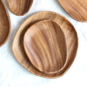 Irregular Acacia Walnut Wood Plate Wooden Dinner Dishes Plates