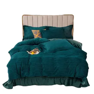 चार टुकड़ा शुद्ध वर्णक रंग क्रिस्टल मखमल बिस्तर सेट डबल चीन ग्रीन बिस्तर सेट निर्माता