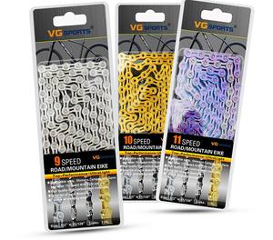 VG sports-<span class=keywords><strong>cadena</strong></span> ultraligera para bicicleta de montaña, de 8, 9, 10 y 11 velocidades, mitad/totalmente hueca, 116L, dorada y plateada - Product Image 1