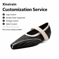 Xinzirain – Ballerines plates Mary Jane à bout carré, noires et beiges, avec coutures contrastées, à enfiler, pour femme
