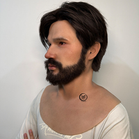 Masque de tête en silicone réaliste de haute qualité, fait main, avec cheveux et barbe, pour cosplay haute simulation, conception personnalisée en usine