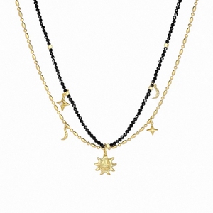 Collane di Moda Daidan <span class=keywords><strong>con</strong></span> <span class=keywords><strong>Perline</strong></span> in Ottone, Agata Rossa <span class=keywords><strong>e</strong></span> Tormalina Nera, Motivi Luna, Stella <span class=keywords><strong>e</strong></span> Sole - Product Image 1