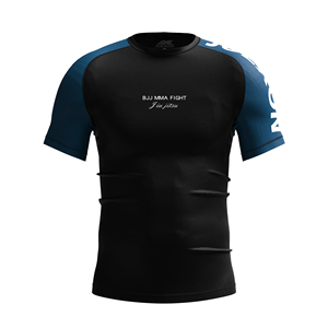Camiseta Profesional de Manga Corta para <span class=keywords><strong>Jiu</strong></span> <span class=keywords><strong>Jitsu</strong></span> Brasileño, Diseño Elegante en Dos Tonos, Elástica, Transpirable, con Logotipo Frontal, para Entrenamiento de MMA - Product Image 3