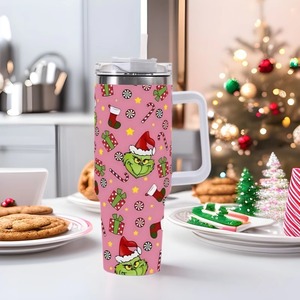 Nuovo Bicchiere da Viaggio in Acciaio Inox per Auto, Tema <span class=keywords><strong>Grinch</strong></span> Natalizio, 40oz, con Manico, Isolato per Mantenere le Bevande Fredde - Product Image 4