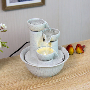 Mini fontaine d'eau en plastique, ornement de bureau, éclairée, ronde, minimaliste, décoration de bureau à domicile, cadeau, emballage individuel - Product Image 3