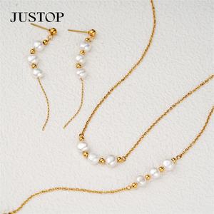 Ensemble de bijoux tendance en acier inoxydable et perles naturelles sur mesure en gros avec boucles d'oreilles, bracelet et collier certifié BSCI fabriqué en Chine - Product Image 1