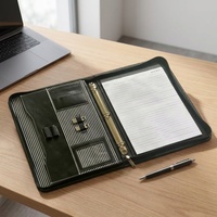 Porte-documents multifonctionnel en cuir PU A4 avec logo personnalisé, fermeture éclair, porte-cartes de visite et anneaux pour cadeaux d'entreprise