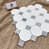 Carrelage en mosaïque de marbre naturel moderne Carrara blanc gris clair, épaisseur 7 mm, carré, Dougbuild, pour salon et usage extérieur