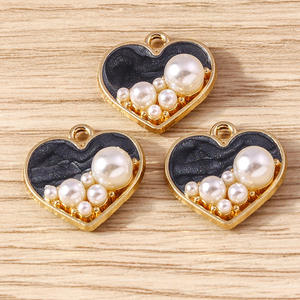 Lote de 10 Dijes de Corazón Esmaltados con Incrustaciones de Perlas, Colgantes de Amor para Manualidades, Accesorios para Llaveros, Suministros para Joyería, Paquete al por Mayor, Regalo - Product Image 4