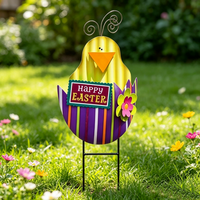 Décoration de jardin de Pâques avec coquille d'œuf et panneau Joyeuses Pâques, ornement de pelouse extérieur pour la décoration du jardin