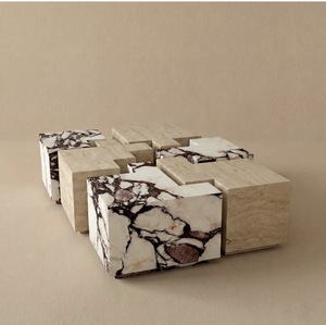 Tavolino da Caffè in Marmo Naturale a Scacchiera, Travertino Rosso Levanto, Tavolo Centrale in Pietra, Arredamento Moderno per Soggiorno, Direttamente dalla Fabbrica - Product Image 6