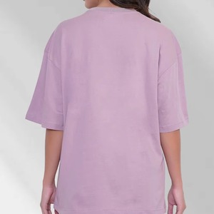 T-shirt pour femme en coton 100% à col rond, coupe ample, décontracté, manches courtes, couleur unie, jersey tricoté, longueur normale - Product Image 4