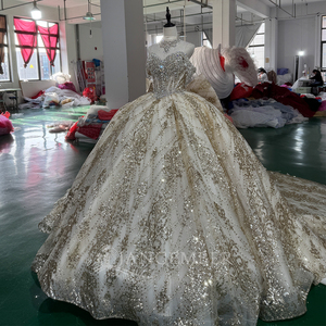 Robe de mariée élégante Mct004, robe de bal champagne, corsage en strass, broderie dorée scintillante, robe de princesse, Jancember - Product Image 5